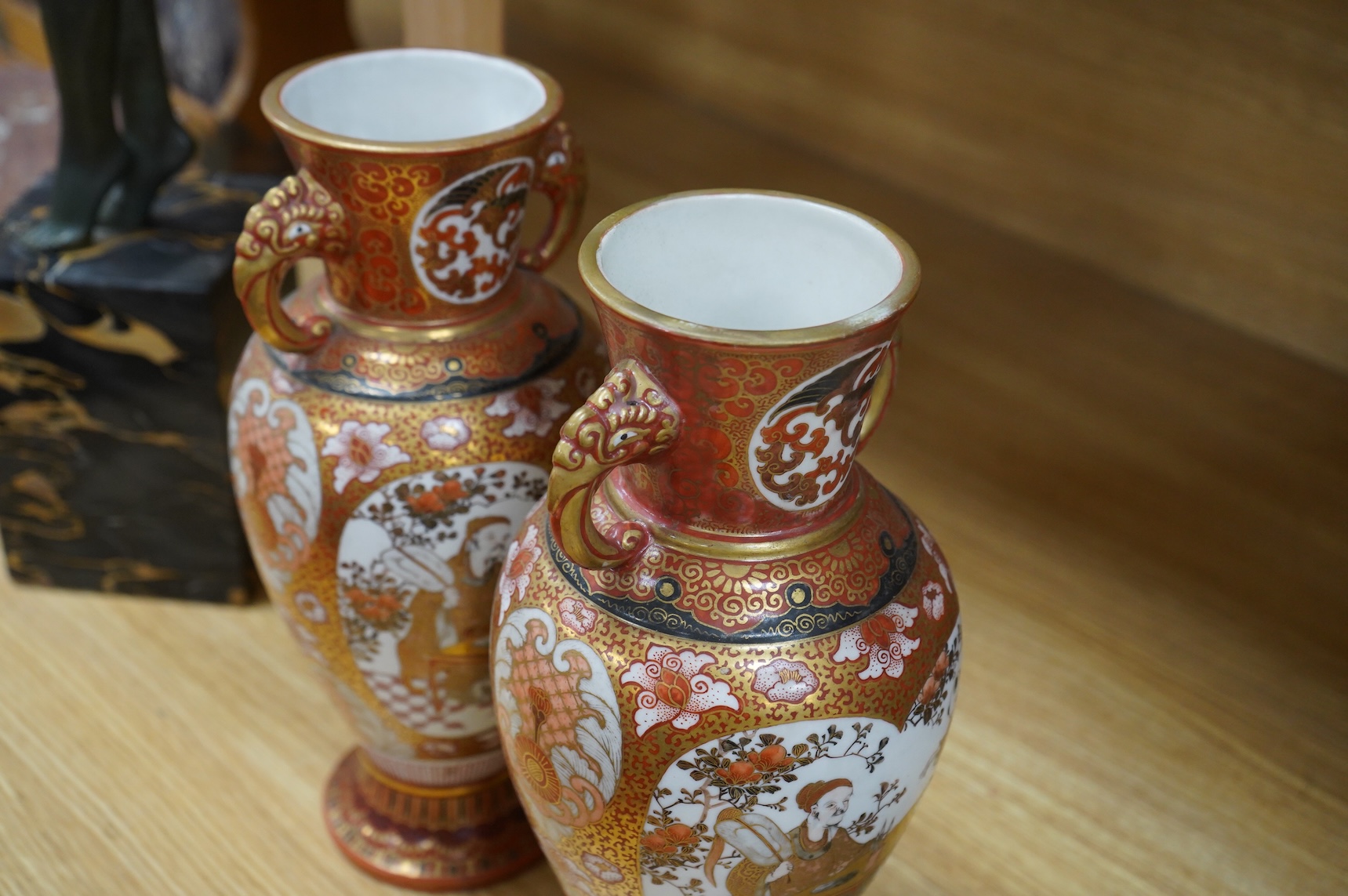 A pair of Japanese Kutani vases, signed, Meiji Period (1868-1912), 29cm